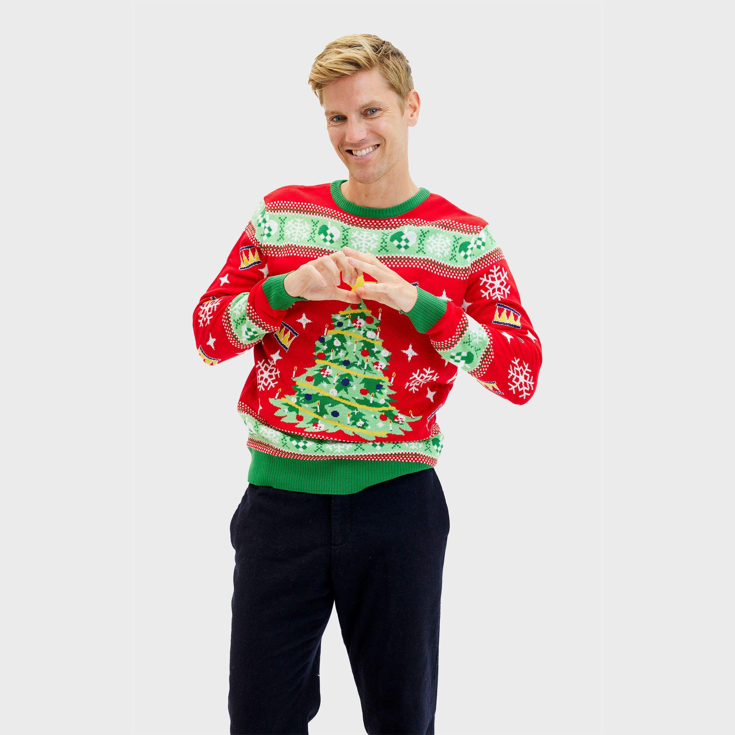 Weihnachtspulli Mit Weihnachtsbaum LED Rot - Herren - Image 5
